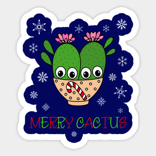 Merry Cactus - Cacti Couple In Christmas Candy Cane Bowl Sticker